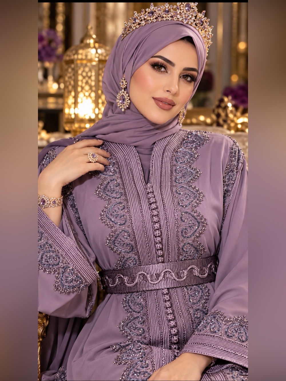Elegant Lavender Embroidered Women's Dress with Belt